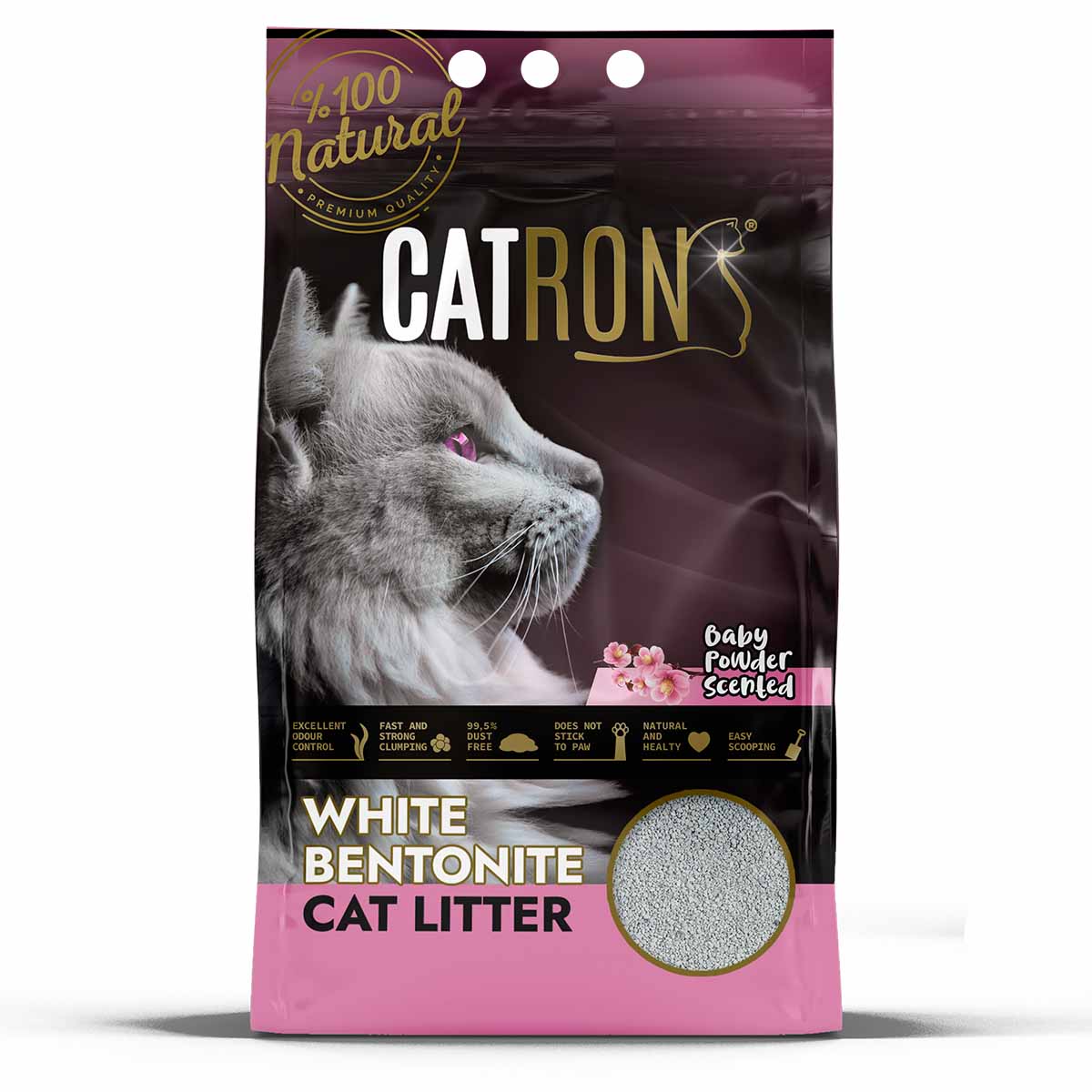 CW238.BP05 Front Catron Litière pour Chats Parfumée Poudre de Bébé