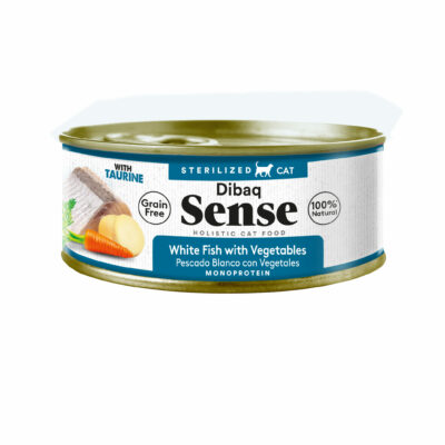Dibaq Sense Alimentation Humide pour Chat Stérilisé - Poisson blanc Mono-Protéique aux légumes 70g