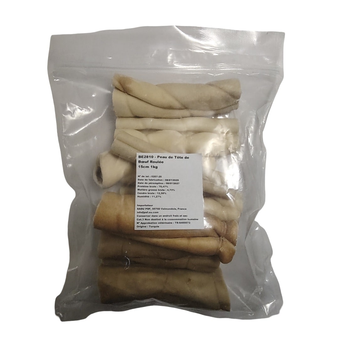 Peau de Tête de Bœuf Roulée 15cm Peau de Tête de Bœuf Roulée 15cm