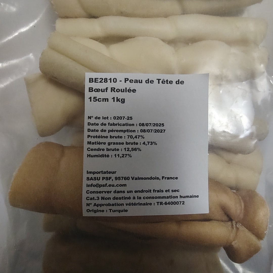 Peau de Tête de Bœuf Roulée 15cm Peau de Tête de Bœuf Roulée 15cm