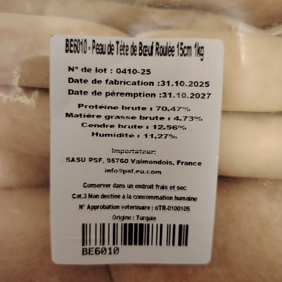 Peau de Tête de Bœuf Roulée 15cm